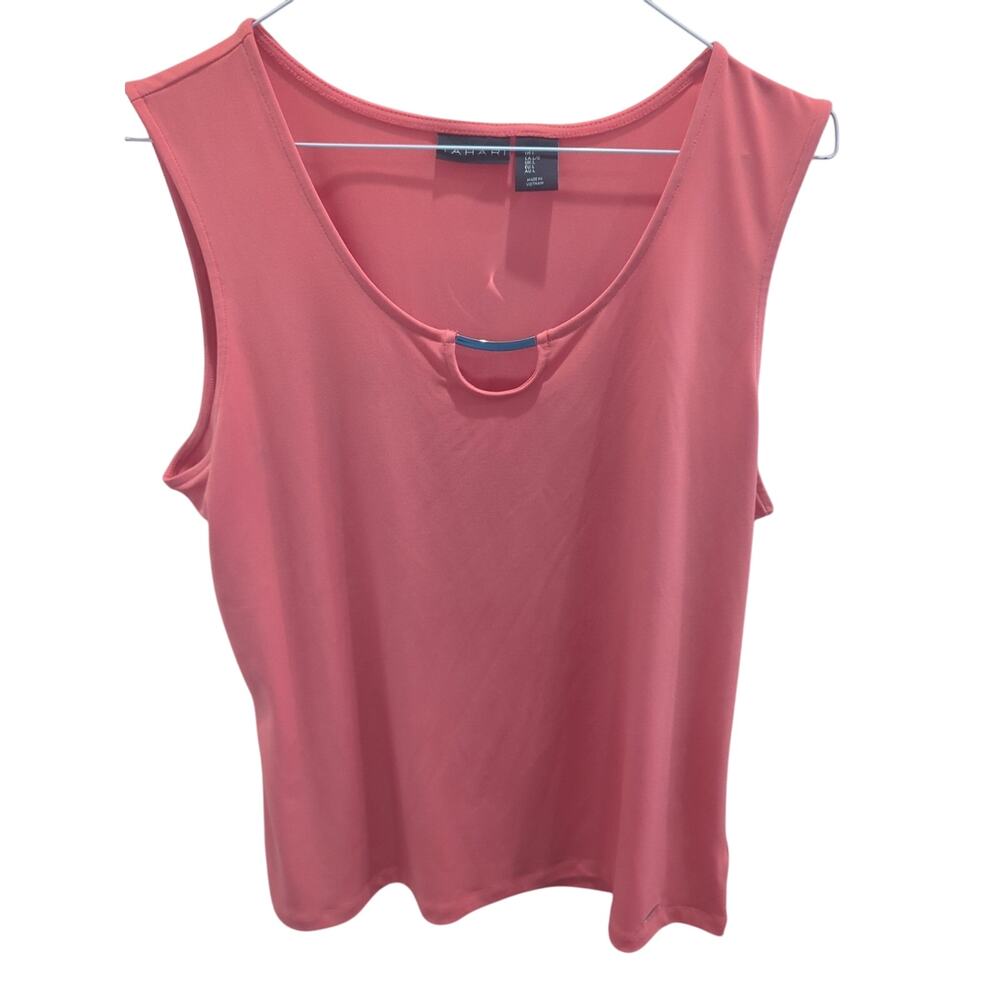 Women's Tahari Peach Pink Shirt Tank Top Size Large With Metal